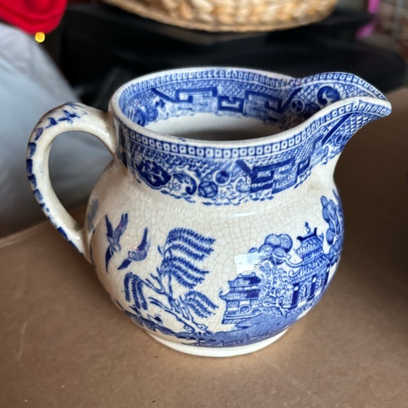 Antique Ridgeways TransferWare Staffordshire BlueWillow Porcelain Pitcher C.1913